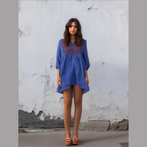 Ethnic by Outfitters Fusion Tunic Dress blue with tassels Sz XS/ S